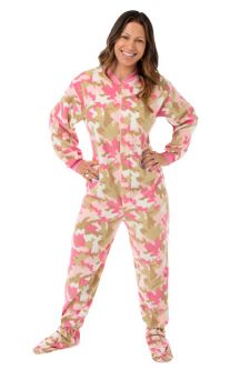 Pink Camouflage Micro-Polar Fleece Onesie Footed Pajamas for Adults